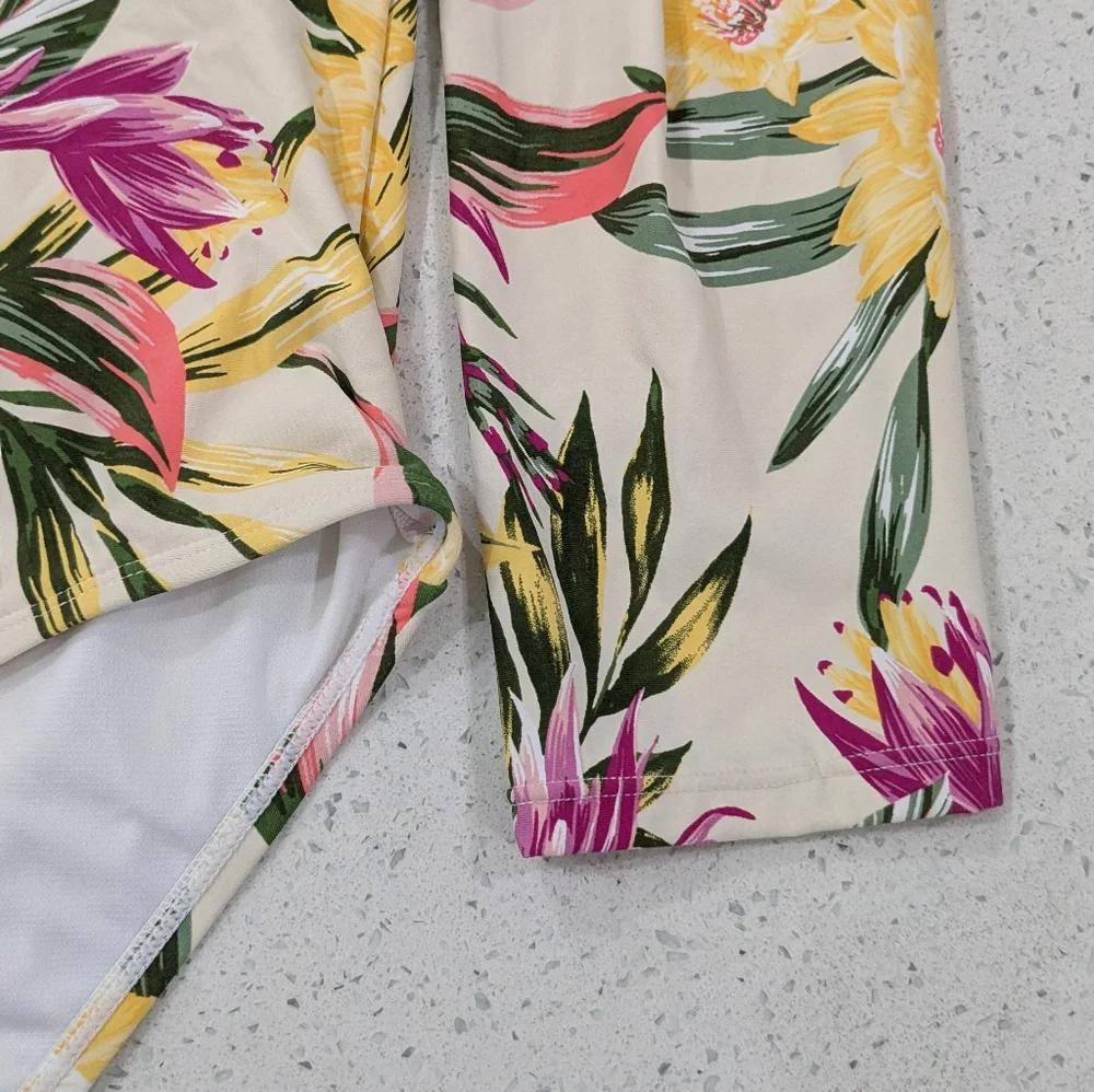 NWT Freshwater Floral One Piece Swimsuit Long Sleeve Bathing Suit Yellow XXL